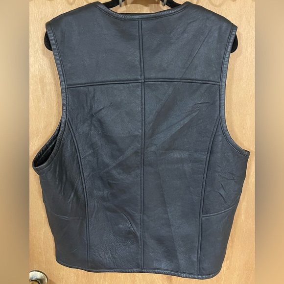 HARLEY DAVIDSON-Vintage Men's Black Leather Lined Vest Size M - Picture 2 of 4